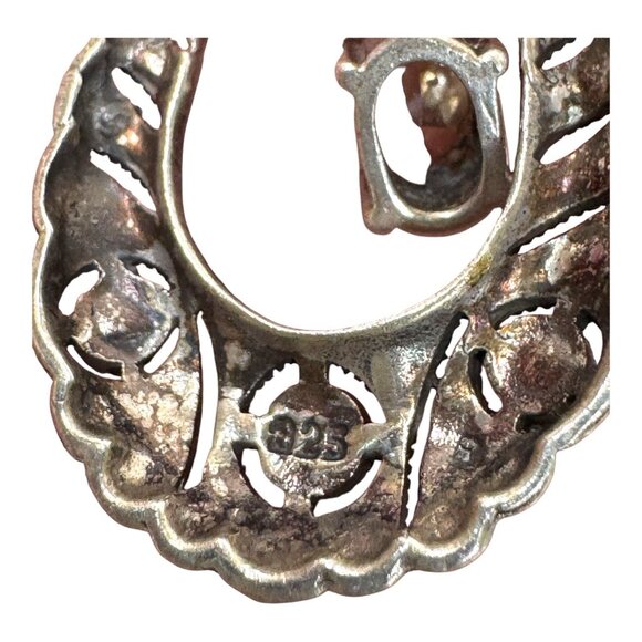 Vintage Sterling Silver Marcasite & Citrine Teardrop Pendant Necklace Gemsone 17 - Picture 5 of 8